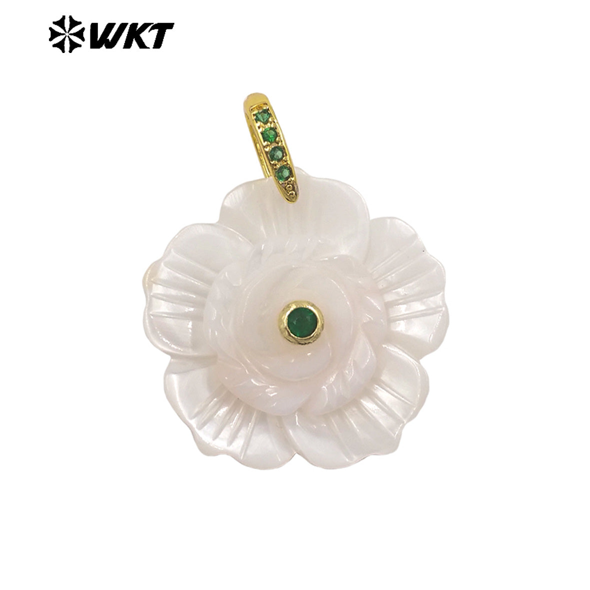 WT-JP476 Exquisite Elegant Design White Shell And Zircon Hand Carved Flower Shape Little Pendants As Lady Earrings DIY Findings