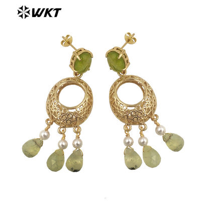 WT-E721 Amazing Excellent Tiny Drop Dangle Earrings Fashion Gold Plated Long Statement Drop Stone Earrings for Women Gift
