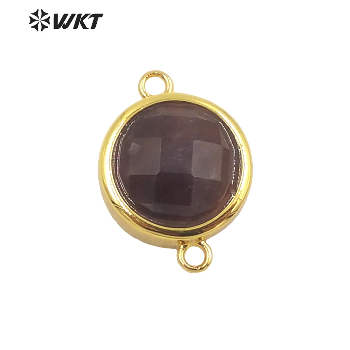 WT-C307 Wholesale Fashion Small Round Gold Bezel Jewelry Connectors Delicate Double Loops Natural Gemstone Charms in 12mm