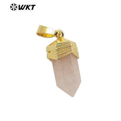 WT-P1915 New Precious Stone Design Pendant 18k Real Gold Plated Claw Setting Oval Amazonite Amethyst Stone Pendants for Birthday