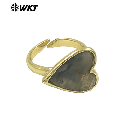 WT-R559 New Romantic 18K Gold Plated Heart Shape Natural Gemstone Adjustable Couple Ring for Girlfriend As Valentine's Day Gift