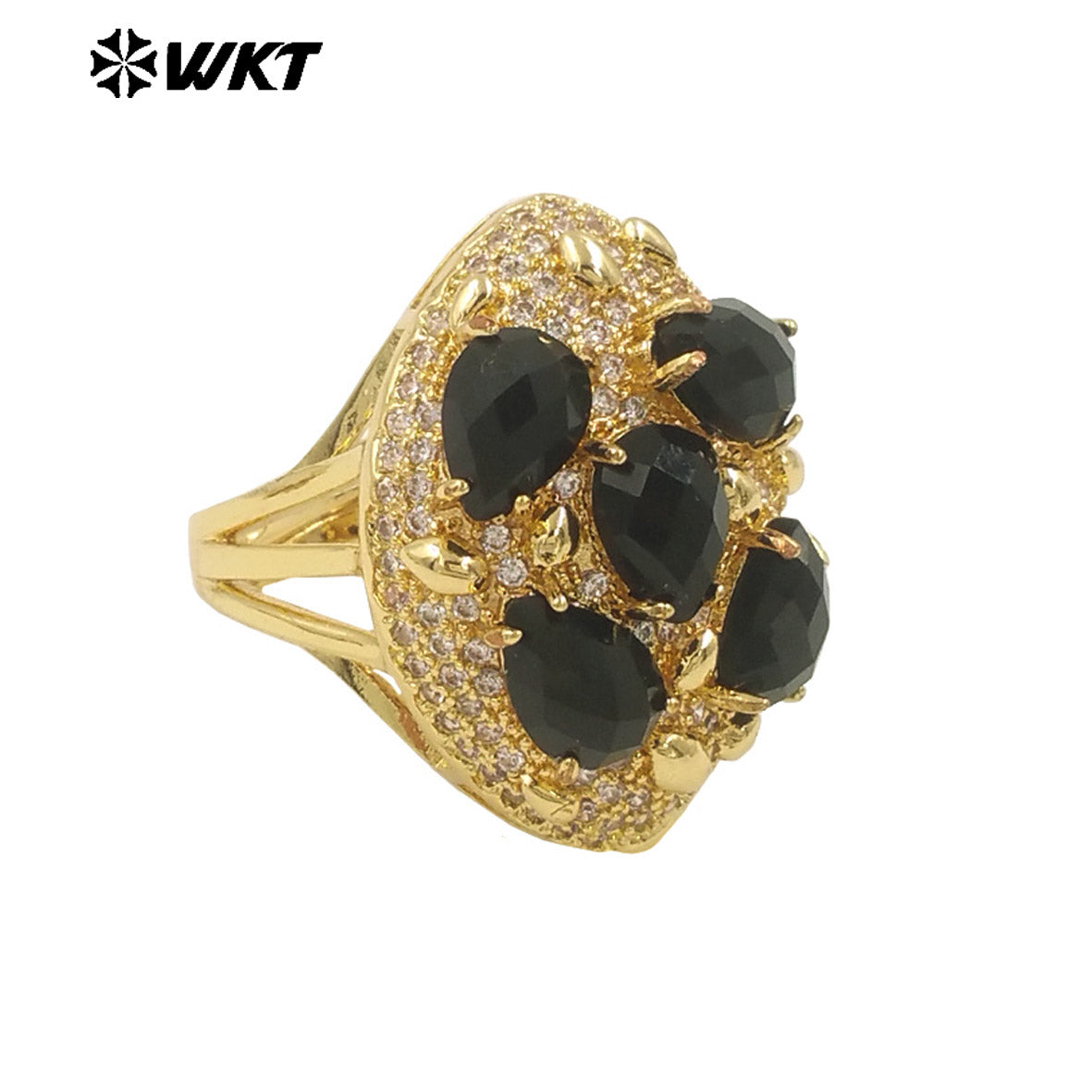 WT-R543 Wholesale Fashion Gold Plated Micropave Zircon Setting With Natural Faceted Gemstone Birthday Stone Ring for Women