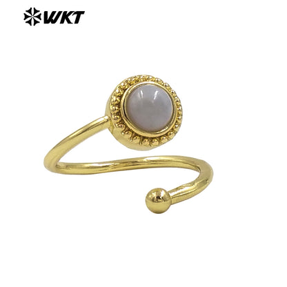 WT-R539 Newest Fashion Gold Plated Natural Gemstone Round Women Anniversary Birthday Gift Ring