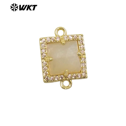 WT-P1993 Classic Wholesale Square Natural Labradorite Amethyst Gemstone Connector Pendant DIY Crafts CZ Accessory Charms