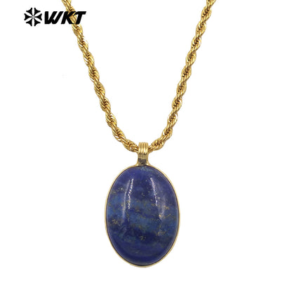 WT-N1539 Good Quality Yellow Brass Gold Plated Chain With Natural Gemstones Round Pendant Necklaces For Simple Style Jewelry