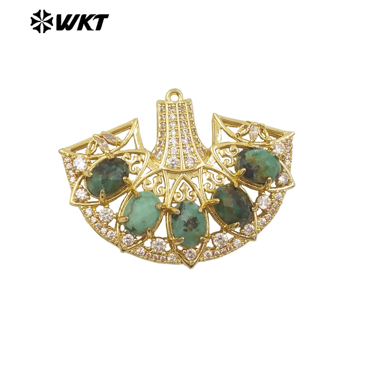 WT-MP295 Spring New Style Most Fashion Fan Shape Micropave Clawing Setting Natural Stone Lovely Skirt Pendant