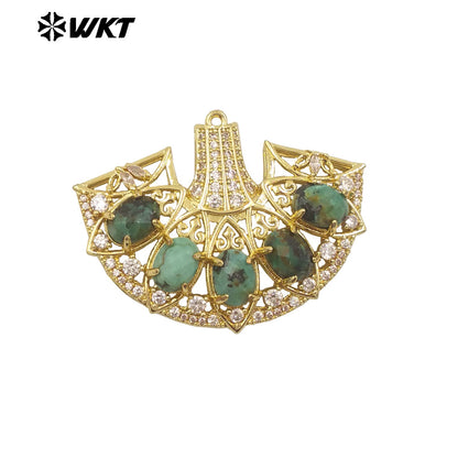 WT-MP295 Spring New Style Most Fashion Fan Shape Micropave Clawing Setting Natural Stone Lovely Skirt Pendant
