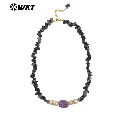 WT-N1484 Beautiful Natural Colorful Gemstones Necklace With Tiny Stone and Pearl Little Zircon Gold Plated Special Ladies Gift
