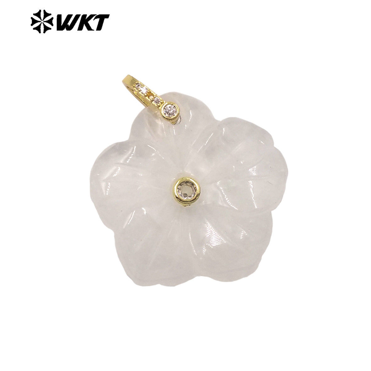 WT-P2029 Delicate Fashion Zircon And Natural Gemstones Hand Carved Lovely Flower Shape Pendant For Ladies Jewelry Making
