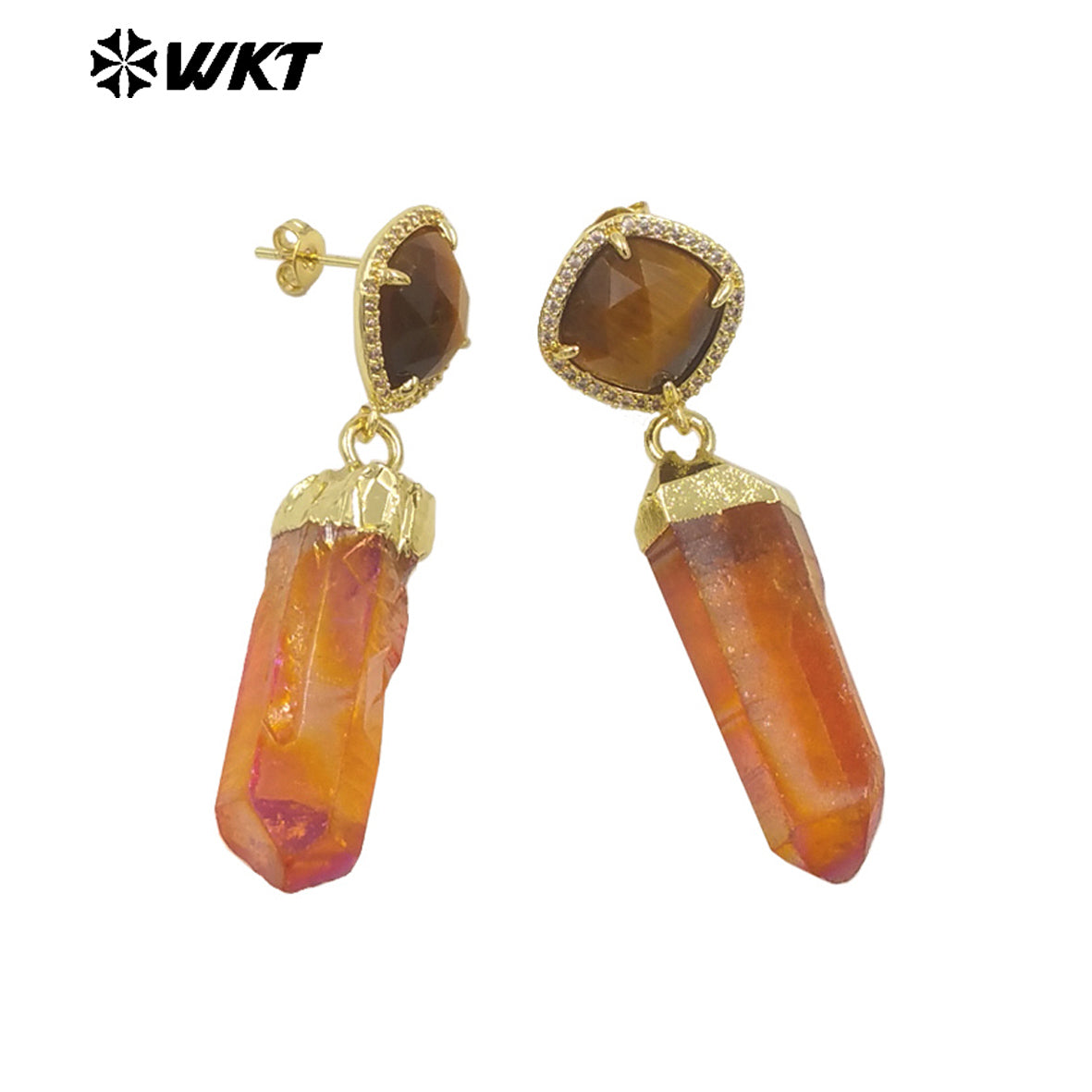 WT-E774 Explosive Models Small Zircon Round Aura Quartz and Gemstone 18K Gold Plated Long Earrings for Women As Anniversary Gift