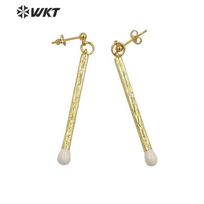 WT-E686 Fashion Simple Long Stick Sexy Earrings Candy Color 18k Real Gold Plated Straight Dangle Pendant Earrings for Party
