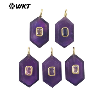 WT-P2083 New Arrival Zircon And Labradorite Various Natural Gemstones Geometric Shape Pendants For Handmade Earrings DIY