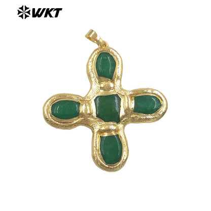 WT-P2034 Good Quality Trendy Style 18K Gold Plated Five Natural Stones Cross Pendants For Women Fashion Necklace DIY Findings