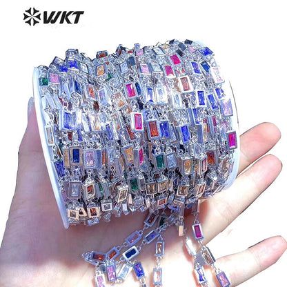 WT-BC122 Newest Fashion Square Cubic Zircon Chain for Women's Jewelry Making Bracelet Necklace Brass Chains