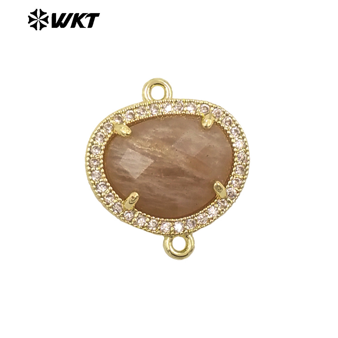 WT-C335 High Quality Wholesale Small Zircon Round MultiVariety Natural Gemstone Necklace Pendant Connector Double Hoop for Women