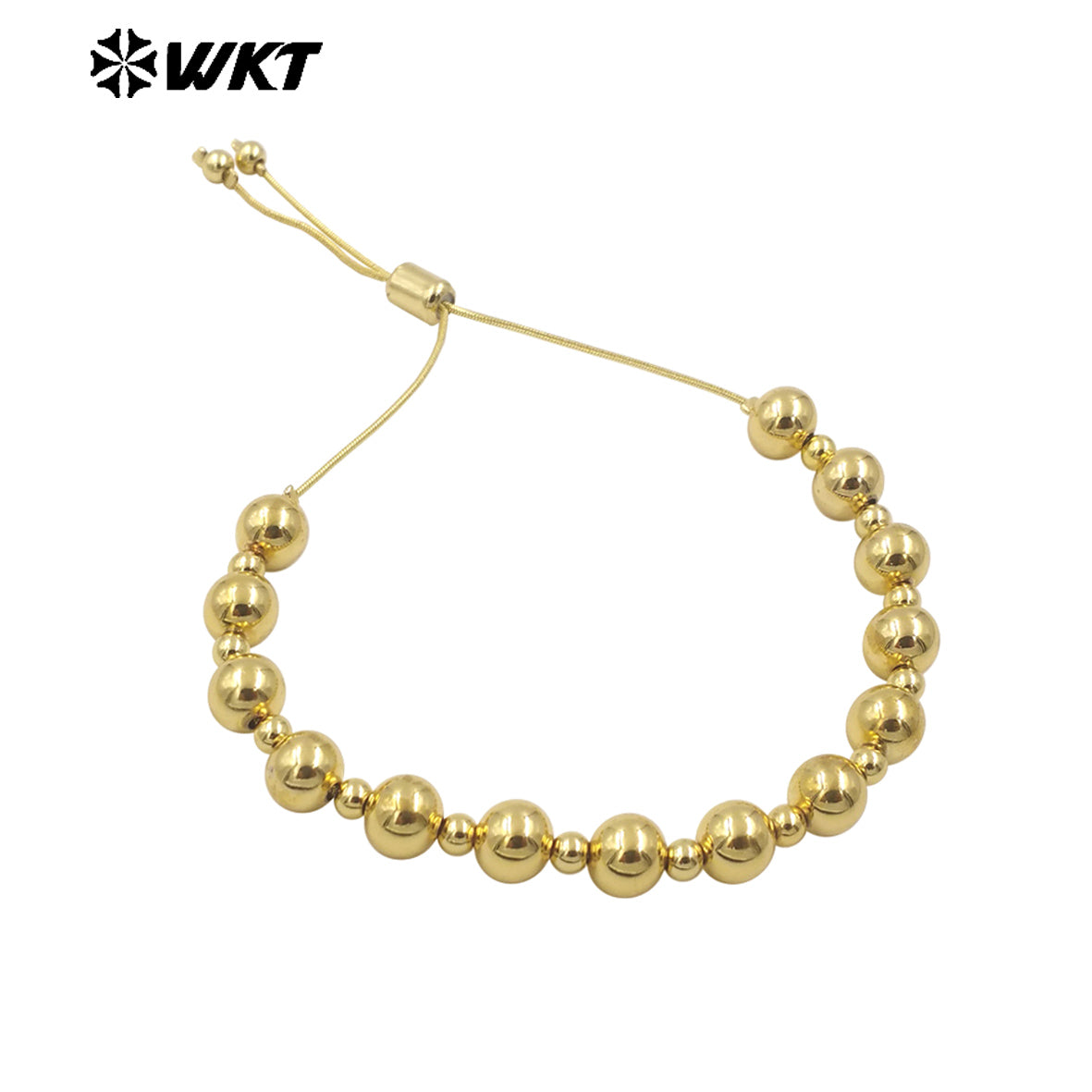 WT-JF347 New Popular Design Different Size Brass Round Beads Handmade Chain Bracelet in Adjustable for Women