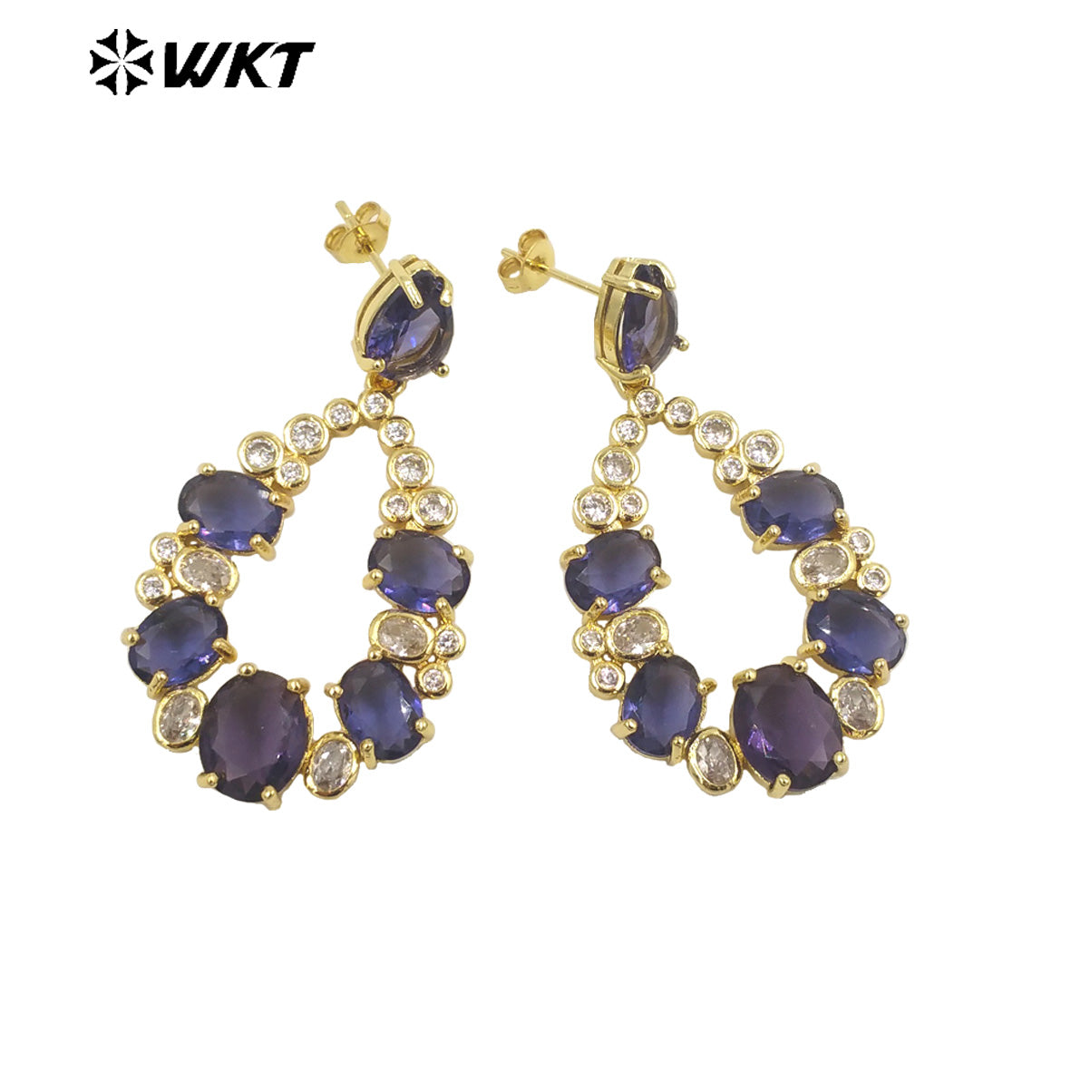 WT-ME087 Wholesale Fashion Micropaved Setting Cubic Zircon Dangle Earrings Studs 18k Real Gold Plated Teardrop Women Earrings