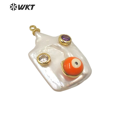 MP141 Hot Sales Natural Freshwater Pearl Pendant Long Rectangle White Pearl Pendant With CZ Charms for Necklace
