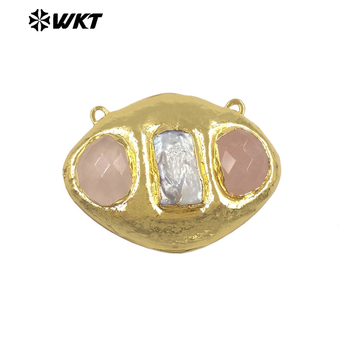 WT-PC021 Delicate 18K Gold Plated Two Natural Stones And Pearl Connectors With Double Hoops For Women Unique Necklace Design