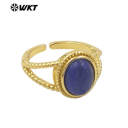 WT-R507 Wholesale Fashion Gold Plated Oval Shape Delicate Stone Setting in 18K Gold Plated Malachite Lucky Ring
