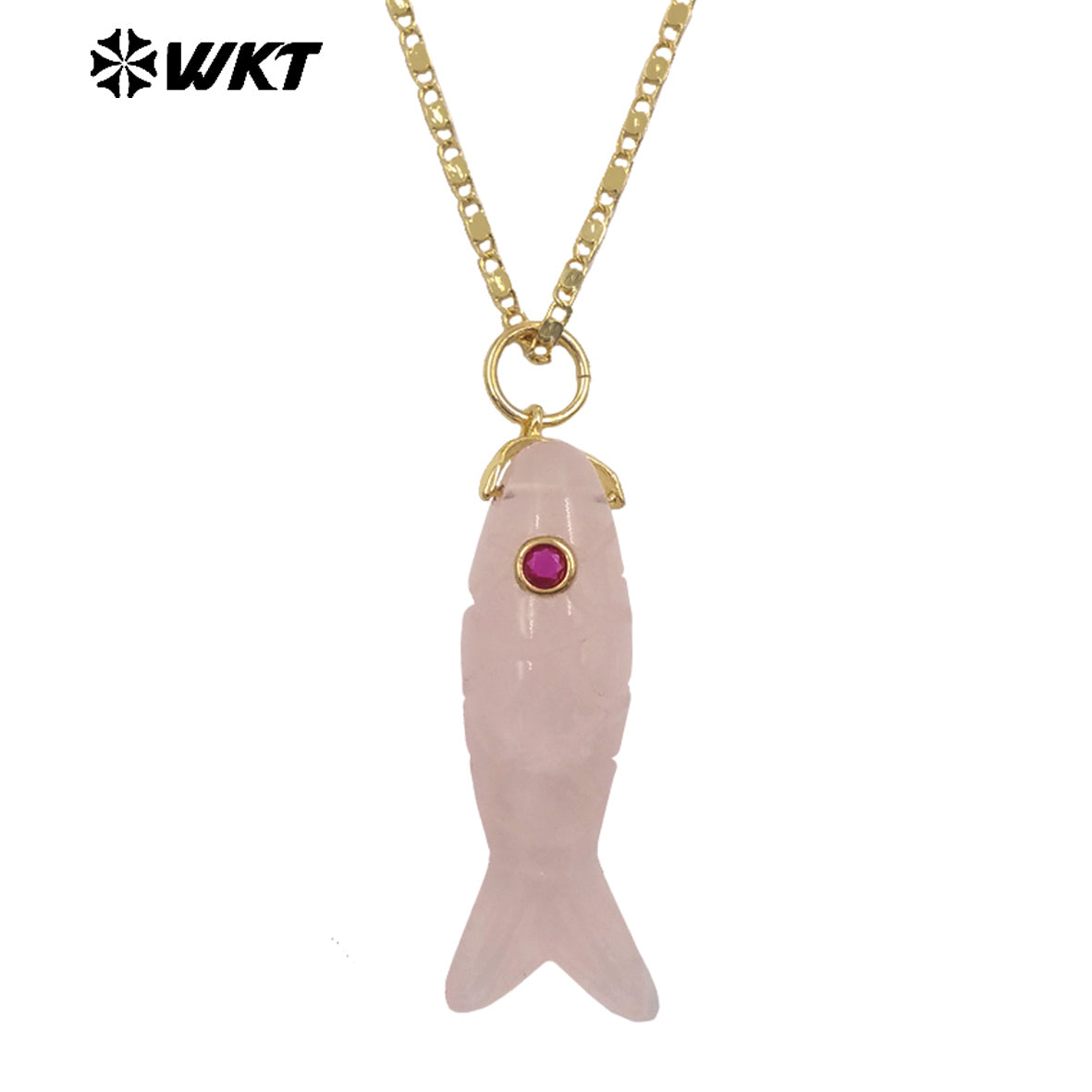 WT-N1512 Delicate Metal Thin Chain And Natural Gemstones Little Fish Shape Pendant Necklaces As Girls Elegant Accessories