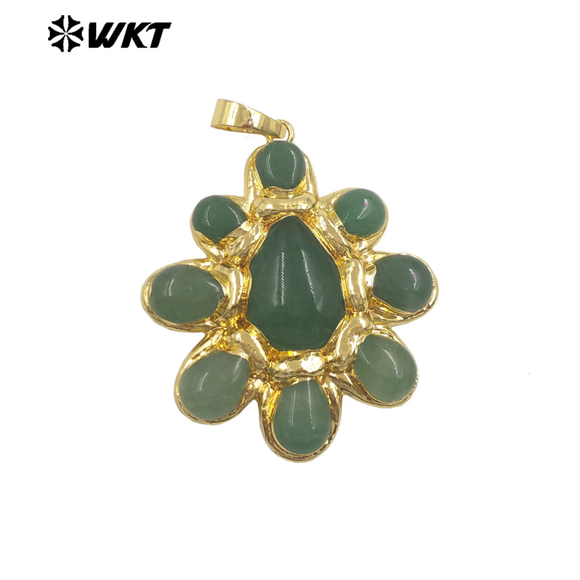 WT-P2085 Exclusive Charms Back Full Gold Plated Various Natural Gemstones Flower Big Pendants For Elegant Necklace Making