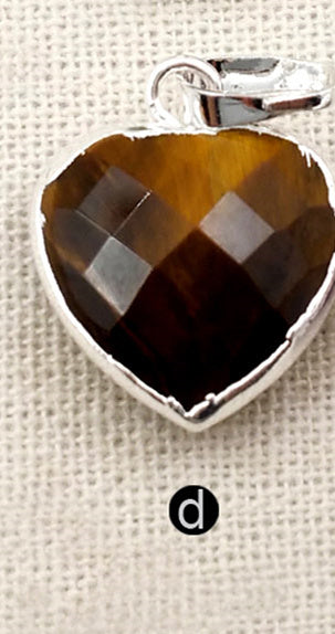 WT-P1306 Real Natural Black Agate Tigers Eye Pendant Heart Faceted Pendant With Real Gold Electroplated Gemstone Pendant