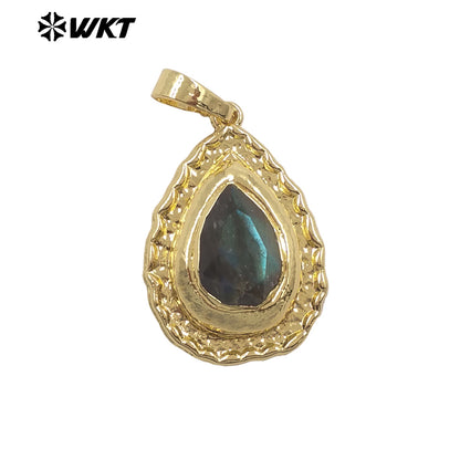 WT-JP518 Newest Fashion Gold Electroplated Natural Stone And Pearl Water Drop Shape Little Pendants For Women Earrings Design