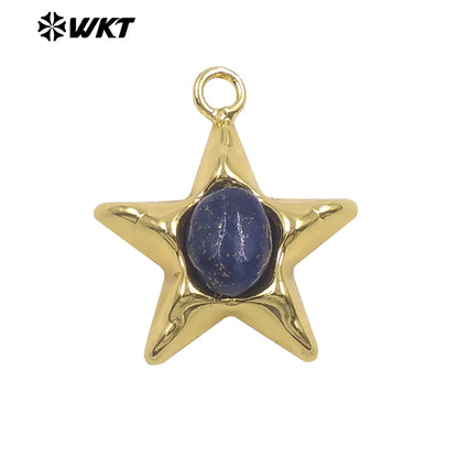WT-P2133 Wonderful Design Gold Electroplated Natural Gemstones Star Shape Tiny Pendants For Friend Jewelry Gift DIY Making