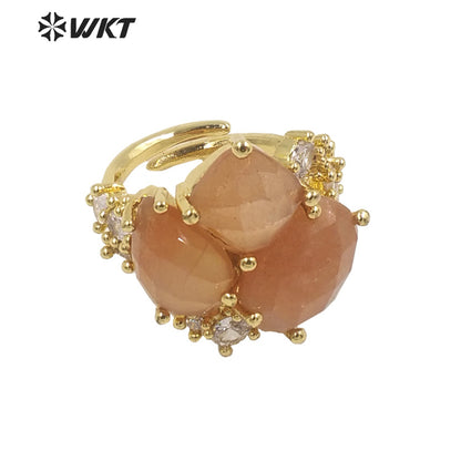 WT-R450 WKT Newest Natural Precious Triple Stone Geometric Shape Women Ring Ins Hot Gold Plated Lapis Jewelry Ring