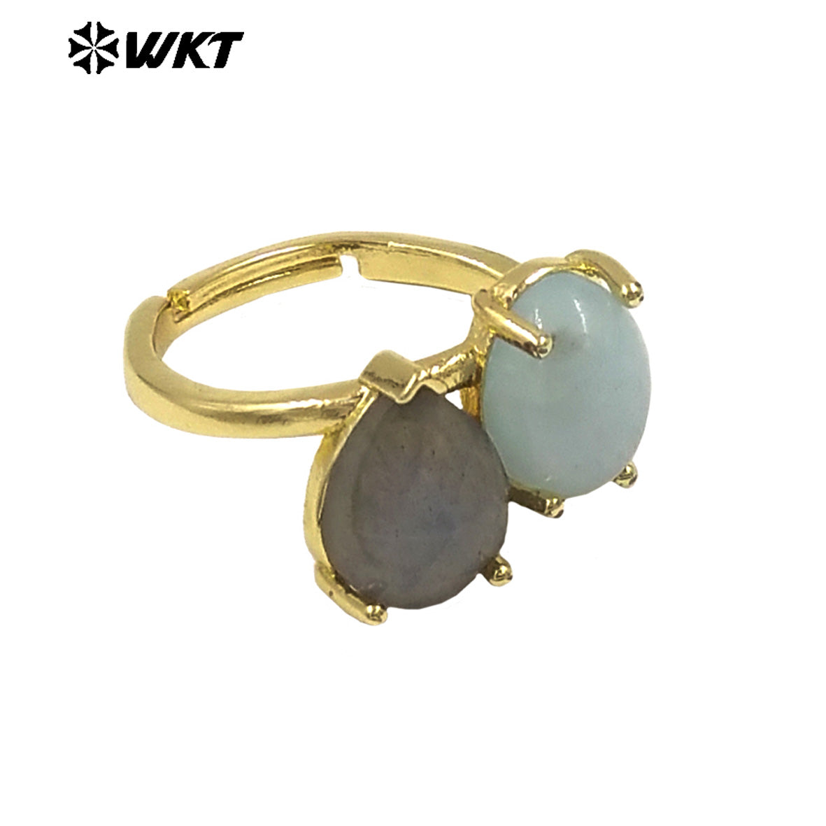 WT-R589 Classical Elegant Design Gold Electroplated Double Natural Gemstones Rings As Women Daily Matching Trendy Jewelry
