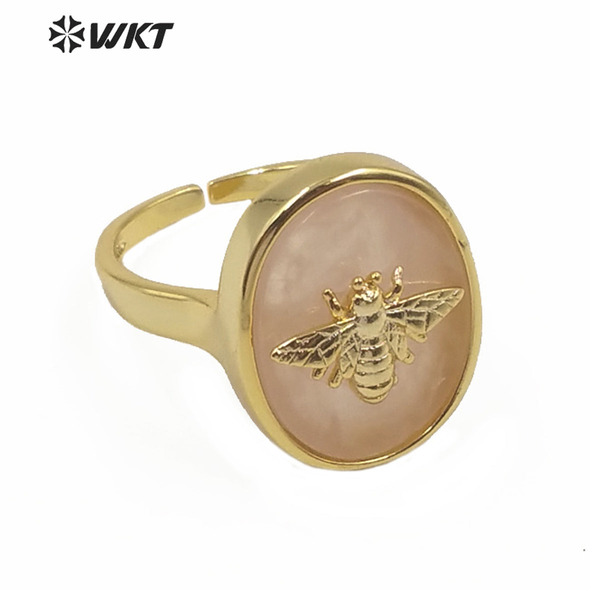 WT-R353 Unique Design Natural Stone Insect Charm Ring Oval Gemstone Ring Fashion Jewelry Multicolor Adjustable Ring
