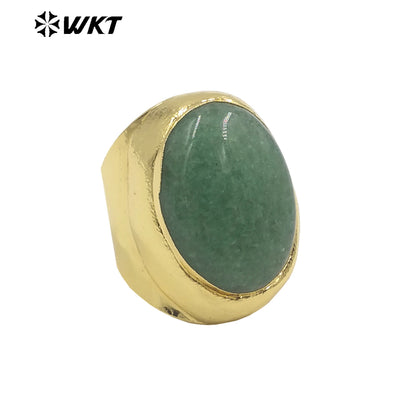 WT-R467 Newest Trendy Fashion HOT Ins Gemstone Jewelry Ring 18k Real Gold Plated Round Stone Anneversary Women Ring