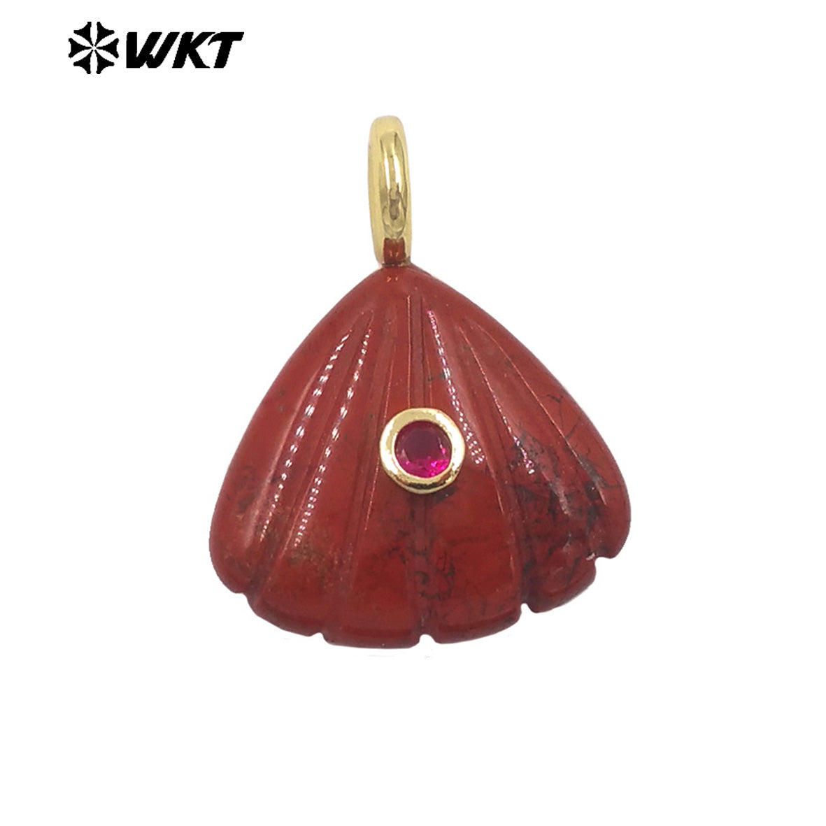 WT-P2054 Delicate Design Gold Plated Zircon And Natural Gemstones Cute Shell Shape Charms Pendant For Handmade Necklace DIY