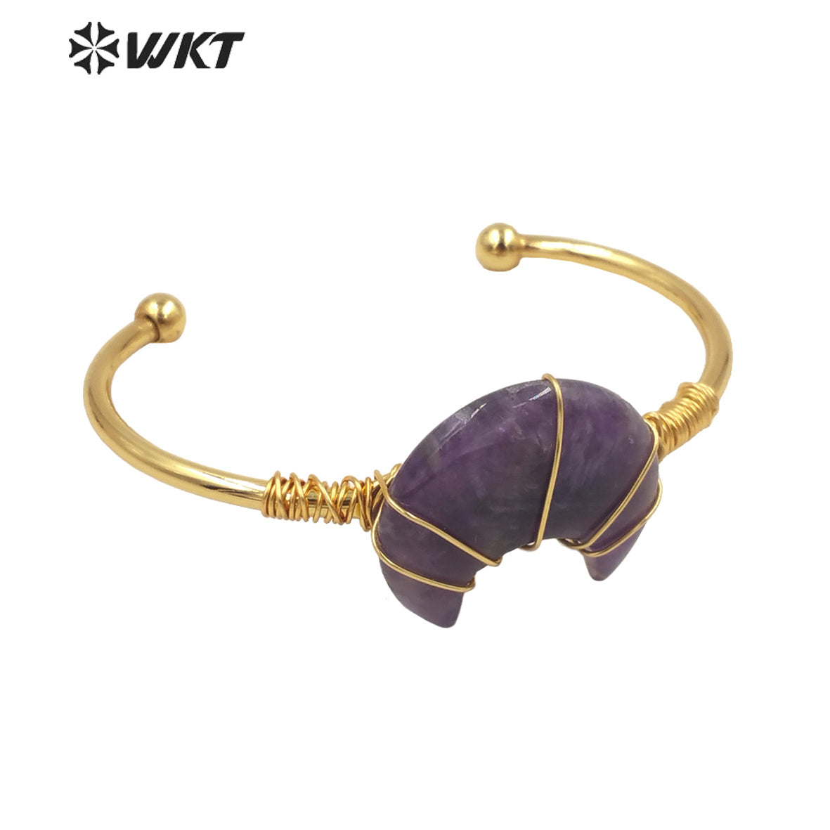 WT-B604 Natural Stone Bangles Delicate Crescent Stone Bangles Opening Adjustable Charming Bamgles Natural Gemstone Bangles