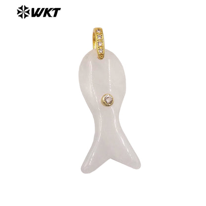 WT-P2138 New Design Zircon And Natural Gemstones Little Fish Charms Pendants For Lovely Style Jewelry Making Decoration