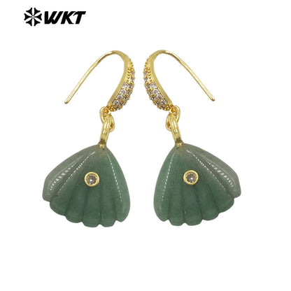 WT-E820 Wonderful Exquisite Natural Gemstones Carved Shell Shape Gold Little Earrings For Women Summer Vacation Wearing