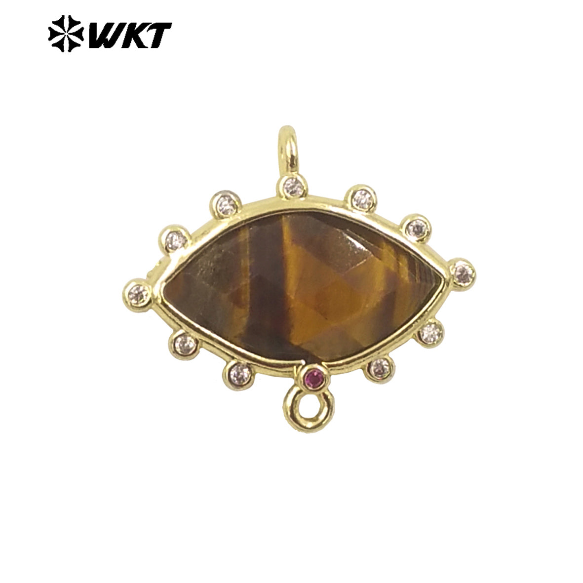 WT-C328 Wholesale Fashion Gold Bezel Setting Small Delicate Horse Eye Shape Double Loops Necklace Connectors