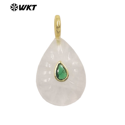 WT-P2142 Simple Fashionable Style Natural Gemstones Setting In Zircon Waterdrop Shape Pendant As Female Necklace Findings