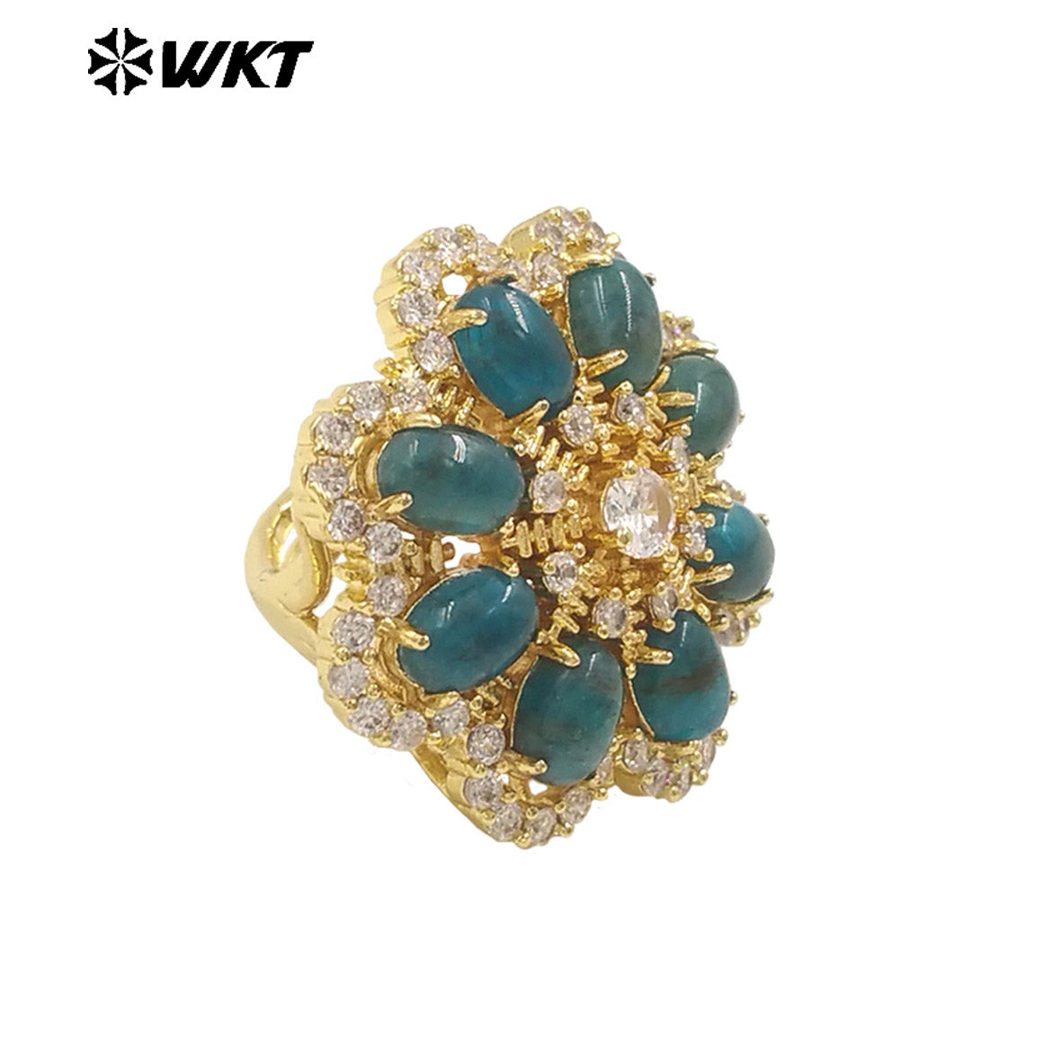 WT-R542 Wholesale Fashion Gold Micro Pave Cubic Zircon With Natural Gemstone Setting Beautiful Women Flower Ring