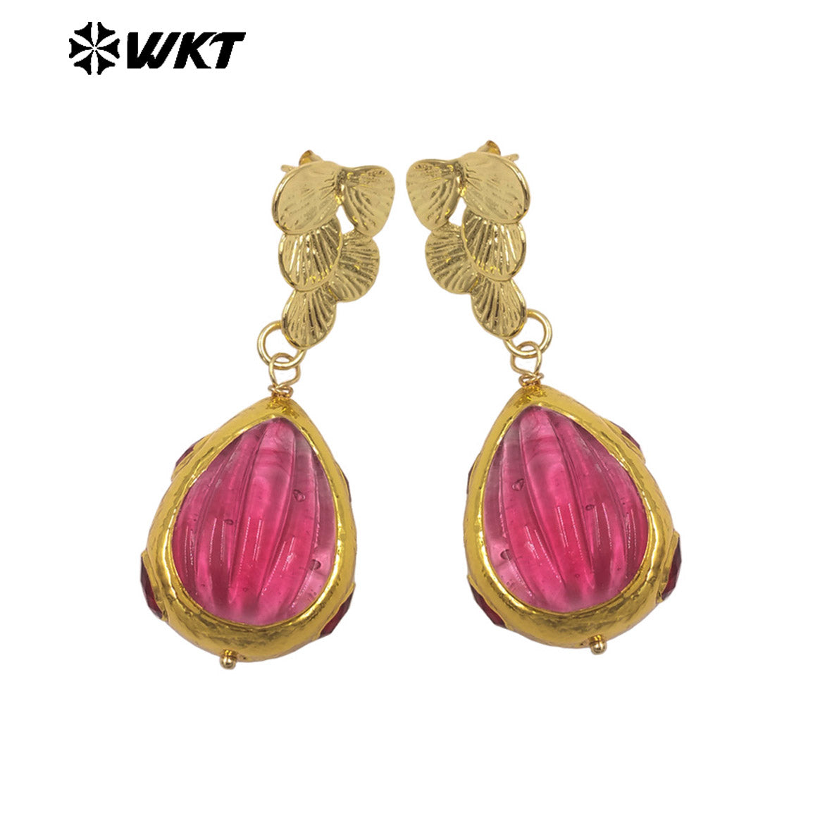 WT-E805 High Quality 18K Gold Plated Hand Carved Colorful Glaze Waterdrop Shape Earrings For Female Party Wearing Jewelry
