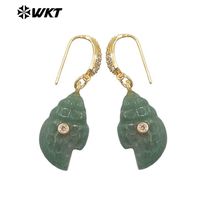WT-E828 New Product Zircon And Various Natural Gemstones Conch Shape Gold Earrings For Girls Summer Beach Wearing Accessory