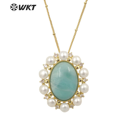 WT-MN979 New Light Luxury Design Natural Gemstone Pendant Pearl Zircon Exquisite Charming Pendant Natural Gemstone Necklace