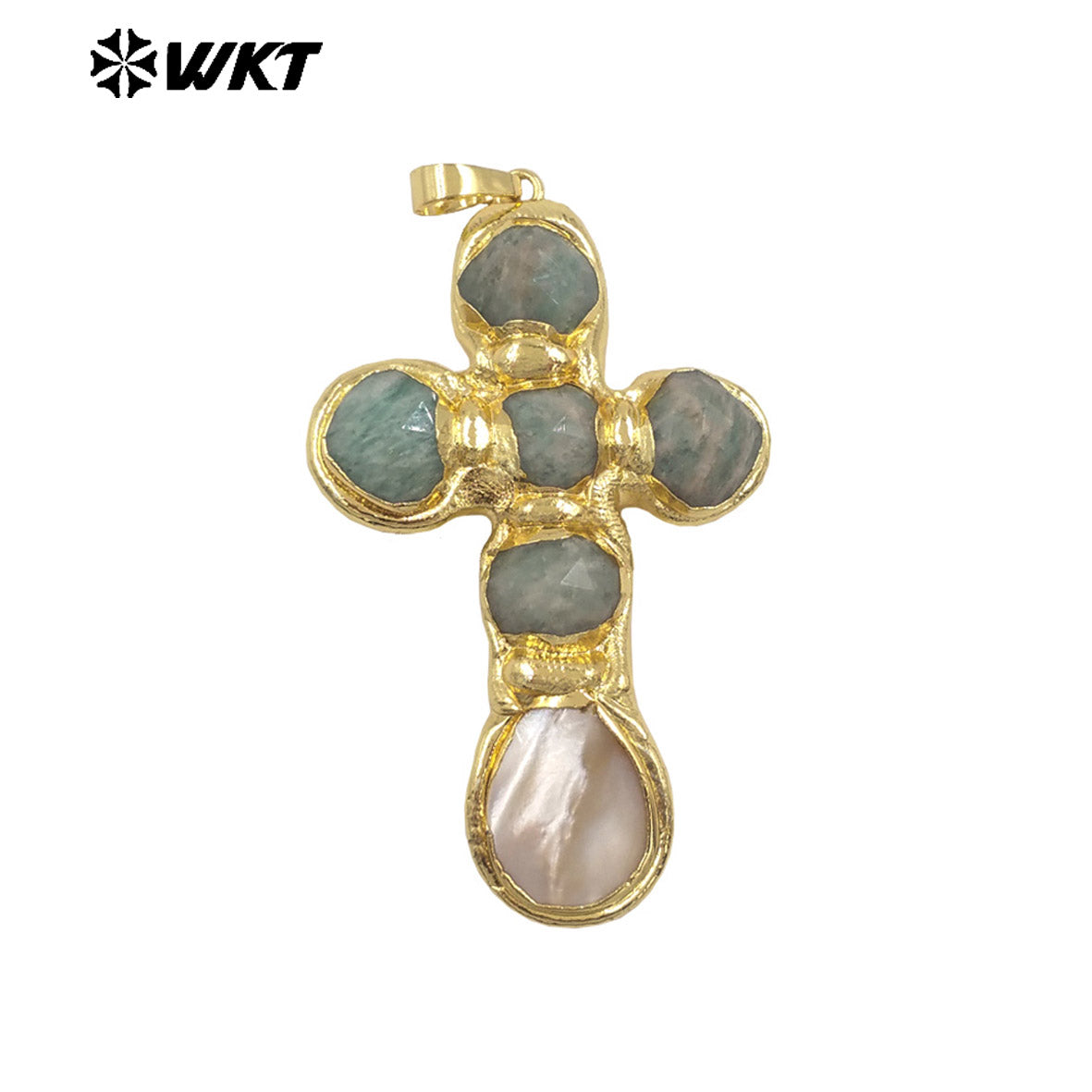 WT-JP449 Newest Labradorite Natural Stones And White Shell Spliced 18K Gold Plated Cross Pendants As Unique Jewelry Gift