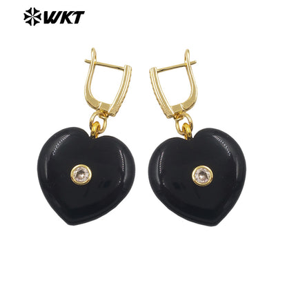 WT-E810 Romantic Style Gold Plated Zircon And Various Natural Gemstones Heart Shape Women Earrings For Cute Jewelry Decoration