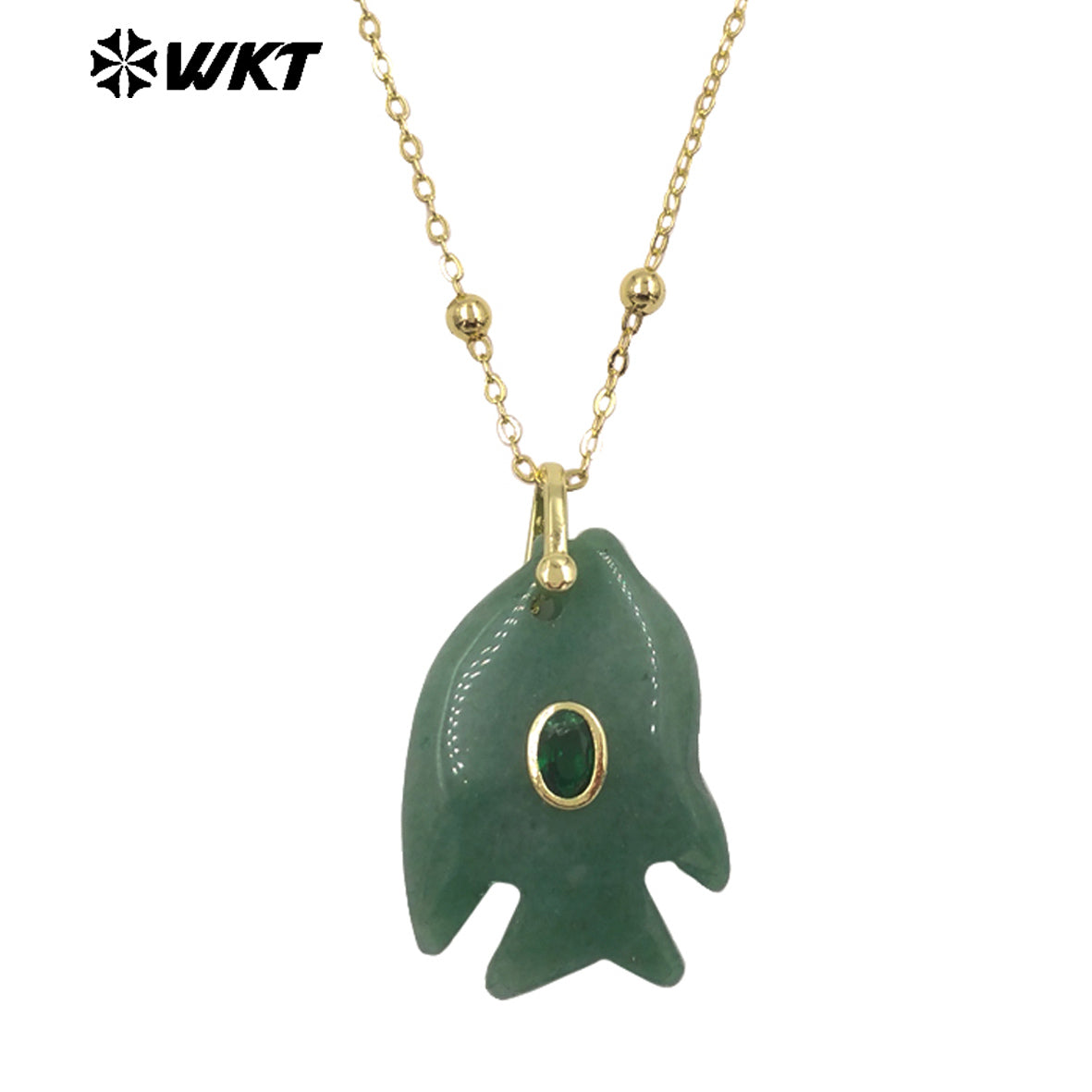 WT-N1511 Ocean Series Bead Chain And Zircon Setting In Natural Gemstones Fish Shape Pendant Necklace As Lady Trendy Matching