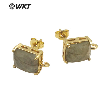 WT-E677 Newest Design Fashion Gold Plated Claw Setting Long square Gemstone Made Jewelry Findings Earrings Studs