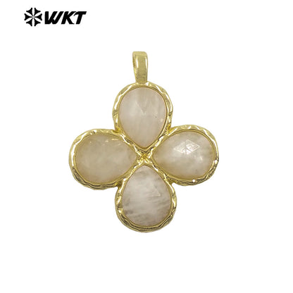 WT-P2090 Gorgeous 18K Gold Plated Multi Colors Natural Gemstone Little Flower Shape Charms Pendant As Lady Earring Accessory