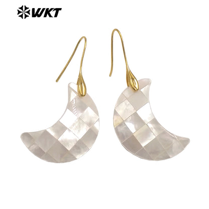 WT-MPE154 Wonderful Wholesale Mother of Pearl Shell Earrings Gold Color Heart Waterdrop Cross Moon Shape Women Birthday Gift