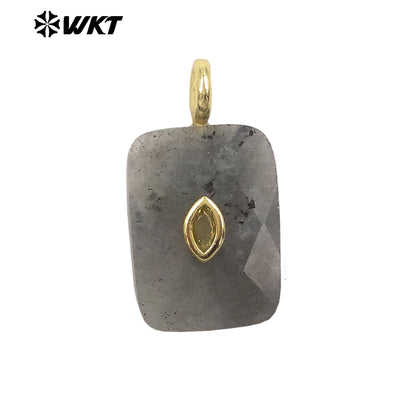WT-P2139 Factory Wholesale Eye Shape Zircon And Natural Gemstones Square Faceted Pendants As Simple Style Jewelry Findings